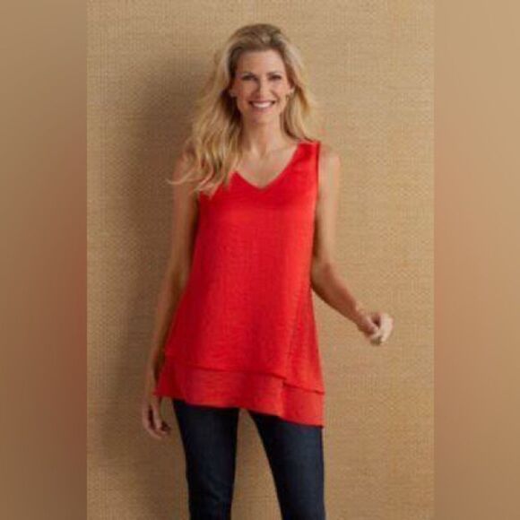 Soft Surroundings- Cally Crinkle Tank Royal Blue Asymmetrical Hem, Size Large - Picture 11 of 11